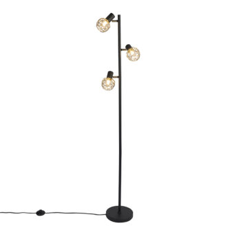 Dizajnová stojaca lampa čierna so zlatom 3-svetlo nastaviteľné - Mesh