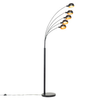 Dizajnová stojaca lampa čierna so zlatom 5-svetlo - Sixties Marmo
