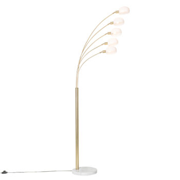 Dizajnová stojaca lampa mosadz s opálovým sklom 5-svetlo - Sixties Marmo