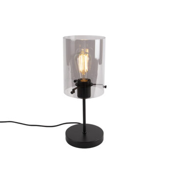 Dizajnová stolná lampa čierna s dymovým sklom na stojane - Dome