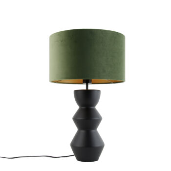 Dizajnová stolná lampa čierna s tienidlom z čierneho zamatu zelená so zlatom 35 cm - Alisia