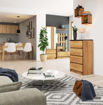 Komoda KRISS60: Moderná elegancia v odtieni duba Craft Predstavujeme KRISS60 - komodu, ktorá prináša dokonalú symbiózu dizajnu a funkčnosti. Jej vysoká konštrukcia vychádza z vysoko kvalitného materiálu LTD a je dokončená v nádhernom odtieni dubu Craft.  Materiál: Spoľahlivý a odolný  LTD pre dlhú životnosť Farba: Elegantný a teplý odtieň dubu Craft, ktorý dodá interiéru hĺbku Vybavenie: Štyri praktické zásuvky  pre efektívne skladovanie Rozmery: Ideálne rozmery 99 x 60 x 40 cm ponúkajú všestrannosť v umiestnení Štýl: Moderné a dizajnové prevedenie spĺňa najnáročnejšie estetické požiadavky  Táto komoda je dokonalým doplnkom pre vašu spálňu či obývaciu izbu. Jej dizajnový vzhľad harmonicky doplnia moderné aj tradičné interiéry. Oceníte nielen jej vizuálnu stránku, ale aj praktickosť, ktorú ponúka.