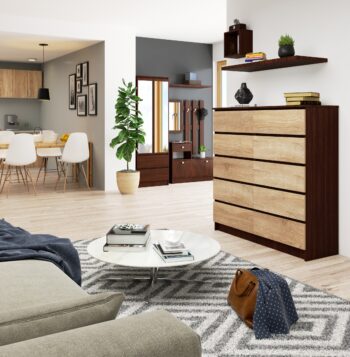 ĽUDÚŠKA120: Elegantná kombinácia wenge a dubu Sonoma Predstavujeme ĽUDÚŠKA120 – luxusnú komodu, ktorá skvele kombinuje tmavé tóny wenge a prirodzený vzhľad duba Sonoma. Tento nábytok nie je len funkčný, ale aj vizuálne atraktívny, čo zdôrazňuje jeho moderné a dizajnové prevedenie.  Typ tovaru: Komoda, skrinka < strong>Materiál: Odolný a vysoko kvalitné LTD Rozmer: 121 x 120 x 40 cm Farba: Výrazné wenge doplnené teplým dubom Sonoma Vybavenie: 6 hlbokých zásuviek a ďalšie úložné priestory Štýl: Moderné s dizajnovými akcentmi  Vzhľad: Vysoká a pôsobivá konštrukcia  Komoda ĽUDÚŠKA120 je dokonalým spojením modernosti a praktickosti. Jej design je zárukou, že sa stane centrálnym prvkom akejkoľvek miestnosti. Či už ju umiestnite do spálne alebo obývačky, vždy dodá interiéru výnimočný charakter. So šiestimi zásuvkami a ďalšími úložnými priestormi ponúka veľa miesta pre vaše veci. Obohaťte svoj domov o kúsok nábytku, ktorý je nielen funkčný, ale aj esteticky nadčasový – zvoľte komodu ĽUDÚŠKA120!< /p>