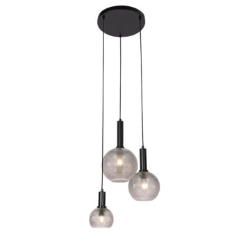 Dizajnové závesné svietidlo čierne s dymovým sklom 3-Lights - Chico