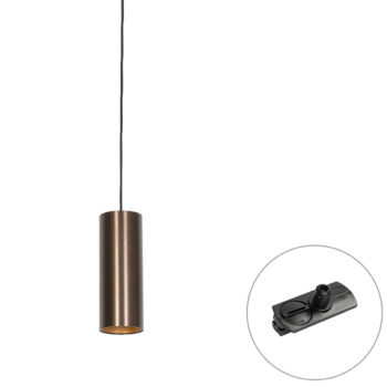 Dizajnové závesné svietidlo tmavý bronz vrátane adaptéra na koľajnicu 1-fázové - Iconic Tubo