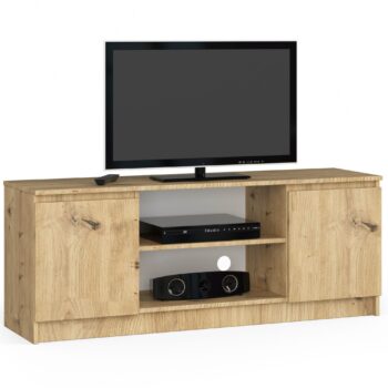 TV stolík ROMANA140: Moderný dizajn v odtieni duba Artisan TV stolík ROMANA140 predstavuje ideálne spojenie moderného dizajnu s elegantným odtieňom duba Artisan. Tento výrobok skvele zapadne do každej obývačky, ktorá si zakladá na zmysle pre detail a kvalitu materiálov.  Typ tovaru: TV stolík < strong>Materiál: LTD Rozmery: 55 x 140 x 40 cm Farba: dub Artisan< /li> Vybavenie: dvierka plné (skrinka) Štýl: moderné, dizajnové Počet políc: 2  Stolík ROMANA140 je navrhnutý tak, aby spĺňal nielen estetické očakávania, ale aj potreby praktickosti. Plné dvierka skrinky a dva integrované regály ponúkajú dostatok miesta pre všetky vaše zariadenia a televízne doplnky.