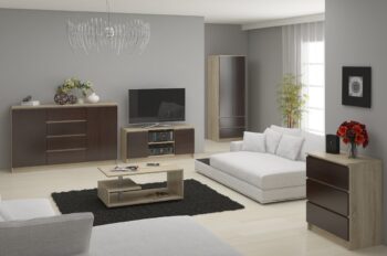 TV stolík ROMANA140: Elegantná kombinácia duba Sonoma a wenge Objavte modernú krásu s TV stolom ROMANA140. Prirodzený vzhľad duba Sonoma v kombinácii s hlbokým tónom wenge dodáva tomuto stolíku jedinečný a súčasný charakter, ktorý sa dokonale hodí do každej obývačky.  Typ tovaru: TV stolík< /li> Materiál: LTD Rozmery: 55 x 140 x 40 cm Farba:  dub Sonoma + wenge Vybavenie: dvierka plné (skrinka) Štýl: moderné, dizajnové Počet políc: 2  ROMANA140 nielenže zaujme svojím dizajnom, ale tiež skvele splní svoju funkciu. Vďaka dvierkam a dvom políciam ponúka dostatok miesta na uloženie všetkých vašich mediálnych zariadení a doplnkov.