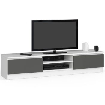 Moderný TV stolík ROMANA160 v kontrastnej kombinácii bielej a grafitu TV stolík ROMANA160 je dokonalým spojením moderného dizajnu a funkčnosti. Kontrastná kombinácia bielej a grafitu dodáva tomuto kúsku nábytku jedinečný a súčasne nadčasový vzhľad.  Typ tovaru: TV stolík Materiál:< /strong> LTD Rozmery: 33 x 160 x 40 cm Farba: biela + grafit < li>Vybavenie: dvierka plné (skrinka) Štýl: moderné, dizajnové Počet políc: 2  Dizajn TV stolíka ROMANA160 zdôrazňuje jeho funkcionalitu. Dve police a priestranné dvierka ponúkajú dostatok úložného priestoru pre vaše multimediálne zariadenia a príslušenstvo. Stolík sa skvele hodí do každej obývacej izby, ktorú si cení kombinácia moderného vzhľadu a praktickosti.