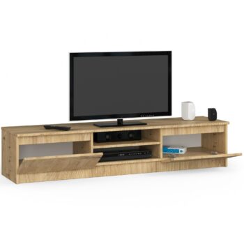 Moderný TV stolík ROMANA160 v elegantnej farbe dub Artisan TV stolík ROMANA160 kombinuje dokonalý moderný dizajn s praktickosťou a kvalitným prevedením. S jemným odtieňom dub Artisan sa stáva centrálnym prvkom každej obývačky.  Typ tovaru: TV stolík Materiál: LTD Rozmery: 33 x 160 x 40 cm Farba: dub Artisan < strong>Vybavenie: dvierka plné (skrinka) Štýl: moderné, dizajnové Počet políc: 2   Stolček ROMANA160 ponúka dva praktické police a dvierka, ktoré skrývajú ďalší úložný priestor pre všetky vaše multimediálne potreby. Jeho dizajnová koncepcia sa skvele hodí pre tých, ktorí si cenia kvalitu a vzhľad svojho nábytku.