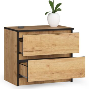 Nočný stolík KARIN60: Moderná elegancia s prírodným nádychom duba Craft Introdukcia dokonale spracovaného nočného stolíka KARIN60, ktorého dizajn a funkčnosť nielen osloví vaše estetické zmysly, ale tiež vyhovie vašim praktickým potrebám. Jemné tóny duba Craft dodávajú tomuto kúsku sofistikovaný a zároveň prírodný nádych.  Typ tovaru: Nočný stolík Vhodné do miestnosti:< /strong> Spálne Materiál: LTD Rozmer: 55 x 60 x 40 cm  Farba: Dub Craft Funkcia: Tiché dovieranie Vybavenie: 2 zásuvky Štýl: Moderné, dizajnové  Nočný stolík KARIN60 sa stane výrazným a zároveň harmonickým prvkom vašej spálne. Dve priestranné zásuvky s tichým dovieraním ponúkajú ideálne riešenie na skladovanie osobných vecí, zatiaľ čo kvalitný materiál LTD zaisťuje dlhú životnosť a odolnosť. Moderný a dizajnový vzhľad v kombinácii s farbou duba Craft prináša do vášho priestoru teplú a útulnú atmosféru.