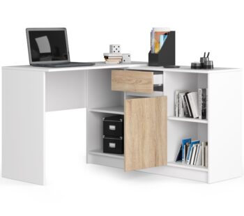 CASPER - Elegancia a funkčnosť v jednom písacom stole  Zoznámte sa s CASPER, písacím stolom, ktorý prináša kombináciu moderného dizajnu a praktickosti. Jeho jedinečná biela farba doplnená odtieňom dub Sonoma pridáva na elegancii a robí ho ideálnym doplnkom pre detskú izbu, kanceláriu či pracovňu.   Typ tovaru: Písací stôl Materiál: Odolné LTD  Rozmery: 79 x 120 x 126 cm Farba: Kombinácia bielej a dub Sonoma Vybavenie: 1 priestranná zásuvka pre Vaše dokumenty a potreby Štýl: Moderné a dizajnové prevedenie Tvar: Rohový, perfektný na využitie každého kúta miestnosti Počet políc: 6, pre jednoduchú organizáciu a prístup k Vašim veciam   Ak hľadáte kombináciu štýlu, kvality a funkčnosti, písací stôl CASPER je jasnou voľbou pre váš interiér.