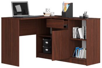 CASPER: Elegancia v tmavom wenge  Predstavujeme CASPER, písací stôl, ktorý kombinuje moderný dizajn s funkcionalitou. Elegantný wenge povrch dodá vašej pracovnej stanici alebo detskej izbe luxusný vzhľad, zatiaľ čo jeho rohová konštrukcia šetrí miesto a zaisťuje, že všetko, čo potrebujete, bude vždy po ruke.   Typ tovaru: Písací stôl Materiál: Kvalitný a odolný LTD < strong>Rozmery: 79 x 120 x 126 cm - ideálna veľkosť pre každý interiér Farba: Hlboká a výrazná wenge  Vybavenie: 1 praktická zásuvka na uskladnenie nevyhnutností Štýl: Moderná s dizajnovým nádychom Tvar: Rohový - pre maximálne využitie priestoru Počet políc: 6 políc pre efektívnu organizáciu vašich potrieb   Stôl CASPER je nielen štýlový, ale aj praktický. Ideálna voľba pre tých, ktorí hľadajú funkčný kúsok nábytku s výrazným designom.