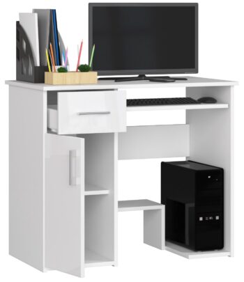 Lesklý písací stôl JANČA90: Moderná elegancia pre každý interiér JANČA90 je synonymom pre moderný dizajn a funkčnosť. Tento písací stôl s lesklým dokončením prináša sviežosť a štýl do každej detskej izby, kancelárie alebo pracovne.  Materiál: LTD - odolný materiál na dlhodobé využitie. Rozmery: 74 x 90 x 50 cm - ideálna veľkosť pre pohodlnú prácu aj štúdium. Farba: Biely lesk - elegantná a ľahko kombinovateľná . Vybavenie: 1 zásuvka na uskladnenie potrieb a výsuvná doska pre klávesnicu zvyšujú komfort práce. Štýl: Moderné, dizajnové prevedenie s lesklým dekorom. Počet políc: 3 - skvelá pre uskladnenie kníh, dokumentov a ďalších potrieb.  JANČA90< /strong> ponúka kombináciu elegancie a praktickosti. Lesklý povrch dodáva stolu charakter a robí ho skvelým doplnkom do akéhokoľvek moderného interiéru. Urobte zo svojho pracoviska miesto, kde sa design snúbi s funkcionalitou!