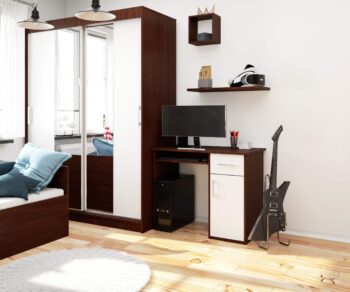 Písací stôl MELANIA90  Objavte kúzlo kombinácie tónov wenge a čisto biele s naším moderným písacím stolom  MELANIA90. Tento stôl nie je len o estetike, ale aj o funkcionalite.  Vyrobený z kvalitného materiálu LTD, tento stôl je navrhnutý tak, aby vydržal a poskytoval pohodlie počas práce.  Rozmery: 74 x 90 x 50 cm Vybavenie: Prehľadná zásuvka pre vaše potreby a výsuvná doska pre klávesnicu, čo zaisťuje optimalizáciu vášho pracovného priestoru.  Počet políc: 3, ideálny na uskladnenie vašich dokumentov alebo osobných vecí.   S jeho moderným a dizajnovým štýlom je stôl MELANIA90 dokonalým doplnkom pre detskú izbu, kanceláriu či pracovňu, poskytujúcu eleganciu i funkčnosť v jednom.