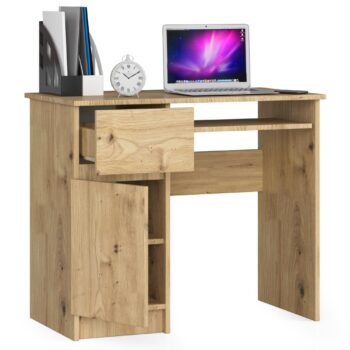 PIXEL90L: Elegancia Dubu Artisan vo Vašom Domove  Odhaľte kúzlo dokonalého dizajnu s PIXEL90L - moderným písacím stolom, ktorý kombinuje štýl a funkčnosť pre váš ideálny pracovný priestor.   Materiál: Kvalitný a odolný LTD - garantovaná dlhovekosť. Farba: Teplý odtieň duba Artisan - prirodzený a elegantný vzhľad pre vaše priestory. Rozmery: 77 x 90 x 50 cm - dokonale zapadne do rôznych veľkostí miestností. Vybavenie: 1 zásuvka a výsuvná doska pre klávesnicu - všetko, čo potrebujete pre produktívnu prácu. Počet políc: 3 - skvelé na usporiadanie vašich dokumentov a predmetov. < li>Štýl: Moderný a dizajnový výraz s nádychom prírodnej elegancie.  Ľavé prevedenie.  Či už zariaďujete detskú izbu, kanceláriu alebo pracovňu, PIXEL90L je ideálnou voľbou. Prineste do svojho priestoru kúsok prírody a moderného designu v jednom.