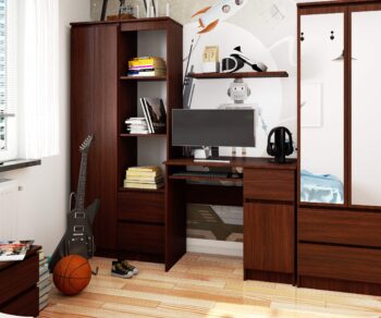 PIXEL90P: Elegantný Písací Stôl vo farbe Wenge Pro Moderné Interiéry  Predstavujeme PIXEL90P - písací stôl, ktorý v sebe kombinuje funkčnosť a jedinečný dizajn pre tých, ktorí si cenia kvalitu a štýlu. Jeho hlboká farba wenge dodáva vášmu interiéru sofistikovaný vzhľad, zatiaľ čo jeho praktická konštrukcia uspokojí všetky vaše potreby.   Materiál: Vyrobené z odolného a dlhotrvajúceho materiálu LTD, čo zaručuje stabilitu a trvanlivosť. Farba: Elegantné wenge - temná, bohatá farba, ktorá dodá vášmu priestoru hĺbku a charakter. Rozmery: 77 x 90 x 50 cm, ideálna veľkosť pre efektívne využitie priestoru a pohodlia pri práci.< /li> Vybavenie: Praktická zásuvka pre vaše potreby a výsuvná doska pre klávesnicu zaisťuje maximálny komfort pri práci. Polic: 3 užitočné police na uskladnenie vašich kníh, dokumentov alebo iných potrebných vecí.  Pravé prevedenie.  Či už hľadáte stôl do detskej izby, kancelárie alebo pracovne, PIXEL90P je ideálnym riešením pre tých, ktorí hľadajú kombináciu moderného dizajnu a praktickosti.