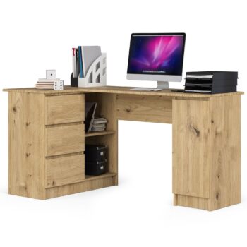 Moderný Písací stôl ROMAN155L v odtieni duba Artisan  Predstavujeme ROMAN155L – dokonale navrhnutý písací stôl, ktorý spája funkcionalitu s vysokou estetikou. Jeho odtieň duba Artisan dodá vášmu interiéru hrejivý a napriek tomu moderný vzhľad.   Typ tovaru: Písací stôl Materiál: LTD - garantovaná odolnosť a dlhá životnosť < li>Rozmery: 77 x 155 x 85 cm - ideálna veľkosť pre pohodlnú prácu Farba: Prírodný dub Artisan < strong>Vybavenie: 3 praktické zásuvky na uloženie všetkých nevyhnutností Štýl: Moderné a dizajnové prevedenie Tvar: Rohový - skvele využije miesto v miestnosti Počet políc: 4 - na usporiadané uloženie dokumentov či dekorácií  Ľavé prevedenie.  Stôl ROMAN155L je ideálnou voľbou pre všetkých, ktorí hľadajú spojenie tradičného vzhľadu s modernými prvkami. Či už je vaším cieľom vybaviť detskú izbu, kanceláriu či pracovňu, tento stôl bude vždy skvelou voľbou.