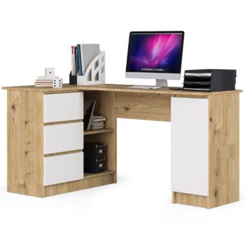 Dizajnový Písací stôl ROMAN155L v kombinácii duba Artisan a bielej  Hľadáte stôl, ktorý spája moderný dizajn s funkčnosťou? ROMAN155L je elegantný písací stôl, ktorý kombinuje tradíciu duba Artisan s čistotou bielej farby. Tento stôl je skvelým doplnkom do detskej izby, kancelárie či pracovne.   Typ tovaru: Písací stôl Materiál: LTD - odolnosť a dlhá životnosť Rozmery: 77 x 155 x 85 cm - optimálne rozmery pre komfortnú prácu Farba: Dub Artisan kombinovaný s bielou  Vybavenie: 3 priestranné zásuvky na uskladnenie vašich potrieb Štýl: Moderné a dizajnové prevedenie Tvar: Rohový - ideálne využije priestor miestnosti Počet políc: 4 - pre perfektnú organizáciu vašich vecí  Ľavé prevedenie.  Písací stôl ROMAN155L je dokonalou voľbou pre tých, ktorí si cenia kvalitu, dizajn a funkčnosť. Prineste do svojho interiéru kúsok prírody s moderným twistom.
