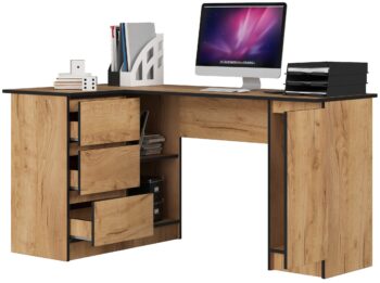 Písací stôl ROMAN155L: Moderná elegancia v odtieni duba Craft  Predstavujeme vám ROMAN155L, písací stôl navrhnutý pre moderné interiéry. Tento stôl kombinuje funkčnosť a dizajn, robiac z neho ideálnu voľbu pre detskú izbu, kanceláriu či pracovňu.   Typ tovaru: Písací stôl Materiál: LTD - záruka kvality a odolnosti Rozmery: 77 x 155 x 85 cm - široká pracovná plocha pre všetky vaše aktivity Farba: Teplý a prírodný odtieň duba Craft Vybavenie: 3 zásuvky na jednoduché a rýchle uloženie všetkých potrebných materiálov Štýl: Moderný a dizajnový - stôl, ktorý dodá miestnosti jedinečný charakter< /li> Tvar: Rohový dizajn pre maximálne využitie priestoru Počet políc: 4 police pre efektívnu organizáciu vašich dokumentov a osobných vecí  Ľavé prevedenie.  Stôl ROMAN155L ponúka nielen praktickosť, ale aj estetickú hodnotu, ktorá z neho robí skvelý doplnok do akéhokoľvek moderného interiéru. Objednajte si ho ešte dnes a zažite kombináciu štýlového designu a funkčnosti.