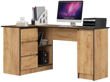 Písací stôl ROMAN155L: Moderná elegancia v odtieni duba Craft  Predstavujeme vám ROMAN155L, písací stôl navrhnutý pre moderné interiéry. Tento stôl kombinuje funkčnosť a dizajn, robiac z neho ideálnu voľbu pre detskú izbu, kanceláriu či pracovňu.   Typ tovaru: Písací stôl Materiál: LTD - záruka kvality a odolnosti Rozmery: 77 x 155 x 85 cm - široká pracovná plocha pre všetky vaše aktivity Farba: Teplý a prírodný odtieň duba Craft Vybavenie: 3 zásuvky na jednoduché a rýchle uloženie všetkých potrebných materiálov Štýl: Moderný a dizajnový - stôl, ktorý dodá miestnosti jedinečný charakter< /li> Tvar: Rohový dizajn pre maximálne využitie priestoru Počet políc: 4 police pre efektívnu organizáciu vašich dokumentov a osobných vecí  Ľavé prevedenie.  Stôl ROMAN155L ponúka nielen praktickosť, ale aj estetickú hodnotu, ktorá z neho robí skvelý doplnok do akéhokoľvek moderného interiéru. Objednajte si ho ešte dnes a zažite kombináciu štýlového designu a funkčnosti.