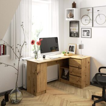 Moderný písací stôl ROMAN155P v exkluzívnom dube Artisan  Ponorte sa do sveta dizajnu s ROMAN155P, písacím stolom, ktorý kombinuje funkčnosť s estetikou. S jeho dubovým Artisan dizajnom sa stane nepostrádateľným prvkom vášho interiéru, či už v detskej izbe, kancelárii alebo pracovne.   Typ tovaru: Písací stôl Materiál: LTD - garancia kvality a trvanlivosti Rozmery: 77 x 155 x 85 cm - optimálne rozmery pre všestranné využitie Farba: Dub Artisan - prírodný a elegantný vzhľad < li>Vybavenie: 3 zásuvky - priestor pre všetky vaše potreby Štýl: Moderný a dizajnový vzhľad Tvar : Rohový - šetrí priestor a zvyšuje praktickosť Počet políc: 4 - pre organizáciu vašich kníh a dokumentov  Pravé prevedenie.  Písací stôl ROMAN155P ponúka perfektnú kombináciu dizajnu a funkčnosti, ktorá spríjemní každý deň strávený pri ňom.