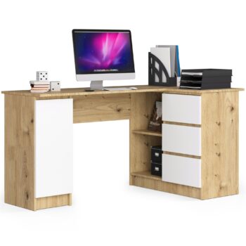Moderný písací stôl ROMAN155P v kombinácii dub artisan a bielej  Hľadáte stôl, ktorý kombinuje dizajn s funkciou? Písací stôl ROMAN155P je majstrovským dielom, ktoré spája moderný štýl s praktickosťou, ideálny pre detskú izbu, kanceláriu alebo pracovňu.   Typ tovaru: Písací stôl Materiál: LTD - pre maximálnu trvanlivosť a kvalitu < li>Rozmery: 77 x 155 x 85 cm - priestranné pracovné plochy pre všetky vaše aktivity Farba: Dub artisan kombinovaný s bielou - elegantný a svieži vzhľad Vybavenie: 3 zásuvky - pre ľahké a pohodlné skladovanie Štýl: Moderný a dizajnový - ideálny pre súčasné interiéry< /li> Tvar: Rohový - efektívne využitie vášho priestoru Počet políc: 4 - pre knihy, dokumenty či obľúbené dekorácie >  Pravé prevedenie.  Obohaťte svoj interiér o písací stôl ROMAN155P, ktorý skvele doplní každý priestor a zároveň ponúka praktické riešenie pre vaše pracovné potreby.