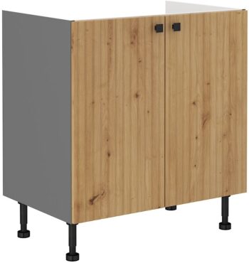 Moderná kuchynská zostava EVA zaujme najmä štýlovým melamínovým povrchom. Dvierka sú vyrobené z kvalitného a odolného MDF materiálu, skrinky disponujú funkciou tichého dovierania.Nožičky sú nastaviteľné, kovové gombíkové úchyty čiernej farby vytvárajú príjemný kontrast s dvierkami vo farbe dub artisan. Korpus z laminovanej dosky je vo farbe antracit.Dolná drezová skrinka EVA 80 ZL 2F BB je dvojdverová a má rozmery (ŠxVxH): 80 x 87 x 52 cm.Súčasťou skrinky nie je drez ani pracovná doska.Vďaka bohatému výberu skriniek z kolekcie EVA si zariadite krásnu a funkčnú kuchyňu podľa vlastných predstáv a potrieb.Dodávame v demonte. 