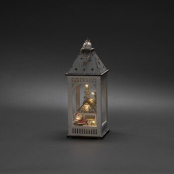 Drevený LED lampáš DOMČEK, biela, 29 x 11 cm