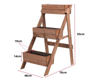 Drevený stojan na kvety — 3-poschodový kvetináč z prírodného dreva