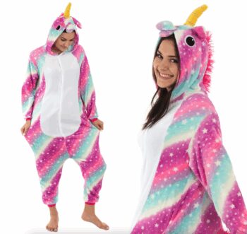 Dúhový kigurumi overal s motívom jednorožca veľkosť M