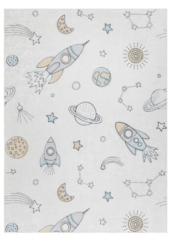 Dywany Łuszczów, Detský kusový koberec Bambino 1278 Space rocket cream, 140x190, biela, detská izba