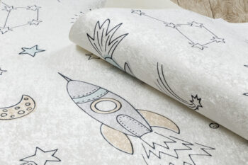 Dywany Łuszczów, Detský kusový koberec Bambino 1278 Space rocket cream, 80x150, biela, detská izba