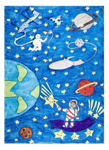 Dywany Łuszczów, Detský kusový koberec Bambino 2265 Rocket Space blue, 140x190, modrá, detská izba