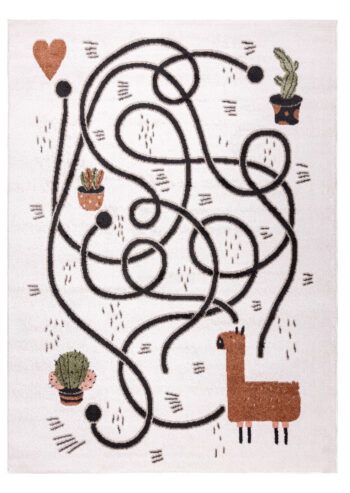 Dywany Łuszczów, Detský kusový koberec Fun Game llama cream, 80x150, biela, detská izba