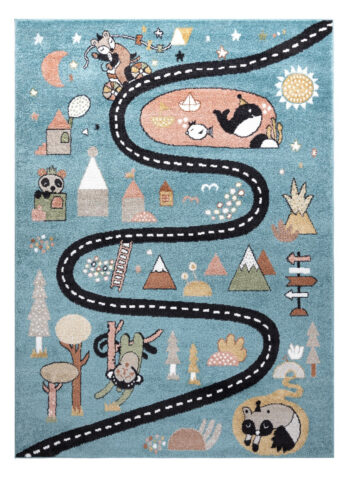 Dywany Łuszczów, Detský kusový koberec Fun Route Street animals blue, 240x330, modrá, detská izba