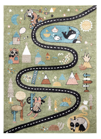 Dywany Łuszczów, Detský kusový koberec Fun Route Street animals green, 140x190, zelená, detská izba