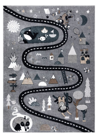 Dywany Łuszczów, Detský kusový koberec Fun Route Street animals grey, 180x270, šedá, detská izba