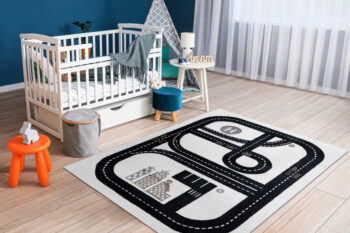 Dywany Łuszczów, Detský kusový koberec Fun Track cream, 180x270, čiernobiela, detská izba