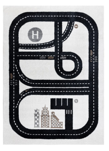 Dywany Łuszczów, Detský kusový koberec Fun Track cream, 80x150, čiernobiela, detská izba