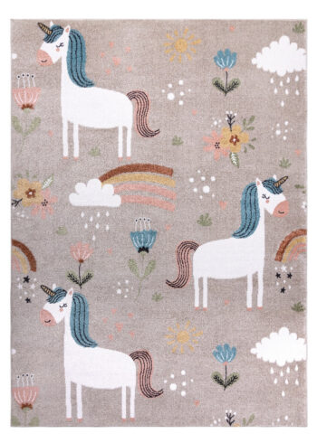 Dywany Łuszczów, Detský kusový koberec Fun Unicorn with rainbow beige, 280x370, béžová, detská izba