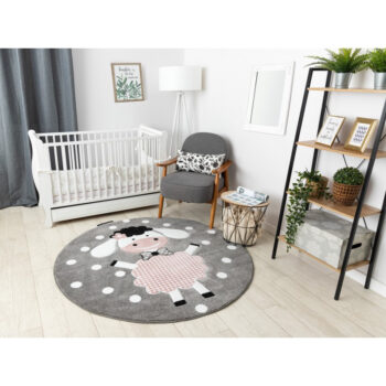 Dywany Łuszczów, Detský kusový koberec Petit Dolly sheep grey kruh, 120x120 (priemer) kruh, ružová, detská izba