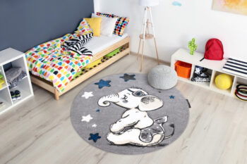 Dywany Łuszczów, Detský kusový koberec Petit Elephant stars grey kruh, 120x120 (priemer) kruh, šedá, detská izba