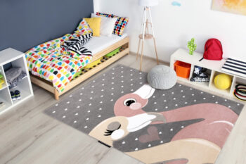 Dywany Łuszczów, Detský kusový koberec Petit Flamingos hearts grey, 120x170, ružová, detská izba