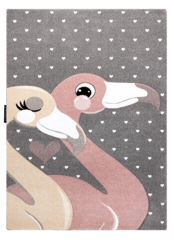 Dywany Łuszczów, Detský kusový koberec Petit Flamingos hearts grey, 120x170, ružová, detská izba