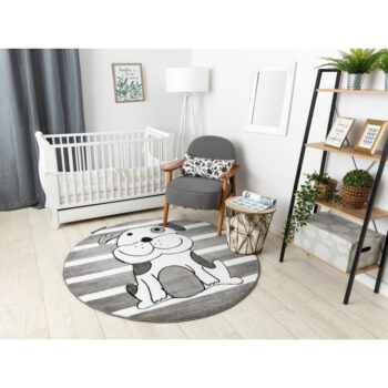 Dywany Łuszczów, Detský kusový koberec Petit Puppy grey kruh, 160x160 (priemer) kruh, šedá, detská izba