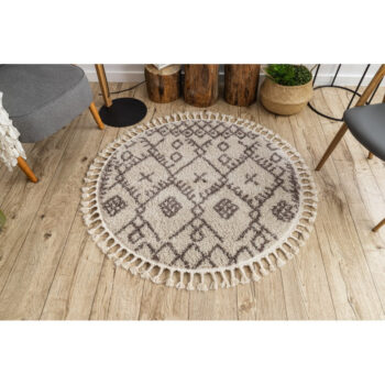 Dywany Łuszczów, Kusový koberec Berber Tanger B5940 cream and brown kruh, 160x160 (priemer) kruh, biela, obývacia izba
