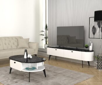TV stolík EGYPTDodajte svojej obývačke elegantný a luxusný prvok s TV stolíkom EGYPT. Tento štýlový a praktický kus nábytku je ideálny na umiestnenie vašej televízie a ďalších mediálnych zariadení, prinášajúcich do vášho interiéru moderný a sofistikovaný vzhľad.Špecifikácia produktu:Typ tovaru: TV stolíkVhodné do miestnosti: Obývacia izbaMateriál: LTDRozmer: 180 x 46.8 x 35 cmFarba: Biela + mramorVybavenie: SkrinkyPočet dvierok: 2Hrúbka materiálu: 18 mmDodatočné informácie: Dodávame v demonteTV stolík EGYPT je skvelou voľbou pre každého, kto hľadá funkčné a estetické riešenie pre svoju obývaciu izbu. Vyrobený z kvalitného LTD materiálu s hrúbkou 18 mm, zaisťuje pevnosť a dlhú životnosť. Kombinácia bielej farby a mramorového vzhľadu dodáva stolíku moderný a luxusný vzhľad, ktorý sa hodí do akéhokoľvek interiéru.Vďaka svojmu vybaveniu skrinkami a dvoma dvierkami poskytuje televízny stolík EGYPT dostatok úložného priestoru pre vaše mediálne zariadenie, BR, knihy a ďalšie doplnky. Dodávame v demonte, čo zaručuje bezpečnú prepravu a jednoduchú montáž. Pridajte do svojho domova tento jedinečný a praktický kúsok nábytku a užívajte si jeho výhody každý deň.