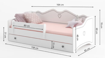 Doprajte Vašim ratolestiam to najlepšie, čo im môžete dať v podobe detskej postele s matracom a úložným priestorom ELIN 80x160 cm v nádhernej kombinácii bielej s jemnými ružovými úchytkami v tvare srdiečok. Farba použitá na náter je ekologická a odolná voči ošúchaniu. Súčasťou postele je praktický…