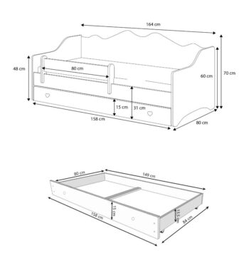 Doprajte Vašim ratolestiam to najlepšie, čo im môžete dať v podobe detskej postele s matracom a úložným priestorom ELIN 80x160 cm v nádhernej kombinácii bielej s jemným ružovým vzorom srdiečok. Farba použitá na náter je ekologická a odolná voči ošúchaniu. Súčasťou postele je praktický úložný…