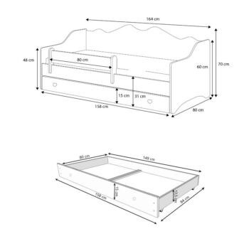Doprajte Vašim ratolestiam to najlepšie, čo im môžete dať v podobe detskej postele s matracom a úložným priestorom ELIN 80x160 cm v nádhernej kombinácii bielej s jemným sivým vzorom srdiečok. Farba použitá na náter je ekologická a odolná voči ošúchaniu. Súčasťou postele je praktický úložný priestor…